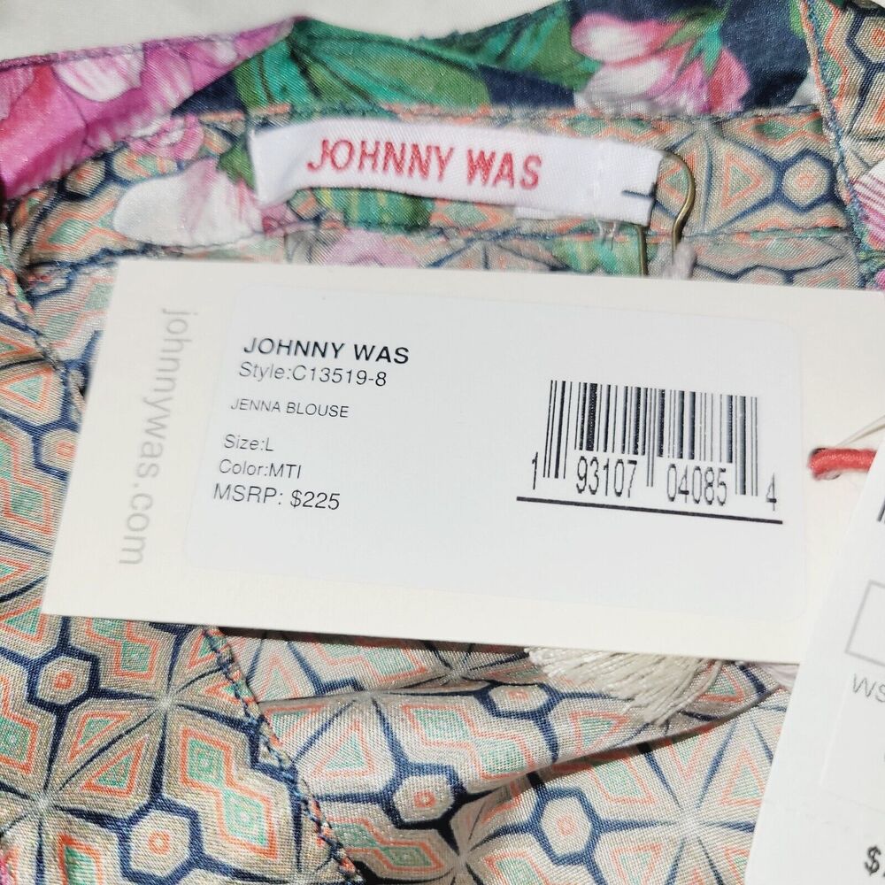 Johnny Was Navy Hot Pink Floral SILK Kimono Blouse - Picture 8 of 13